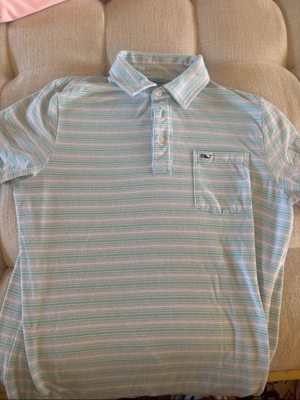Vineyard Vines boys Striped Polo - Light Blue & Mint Green